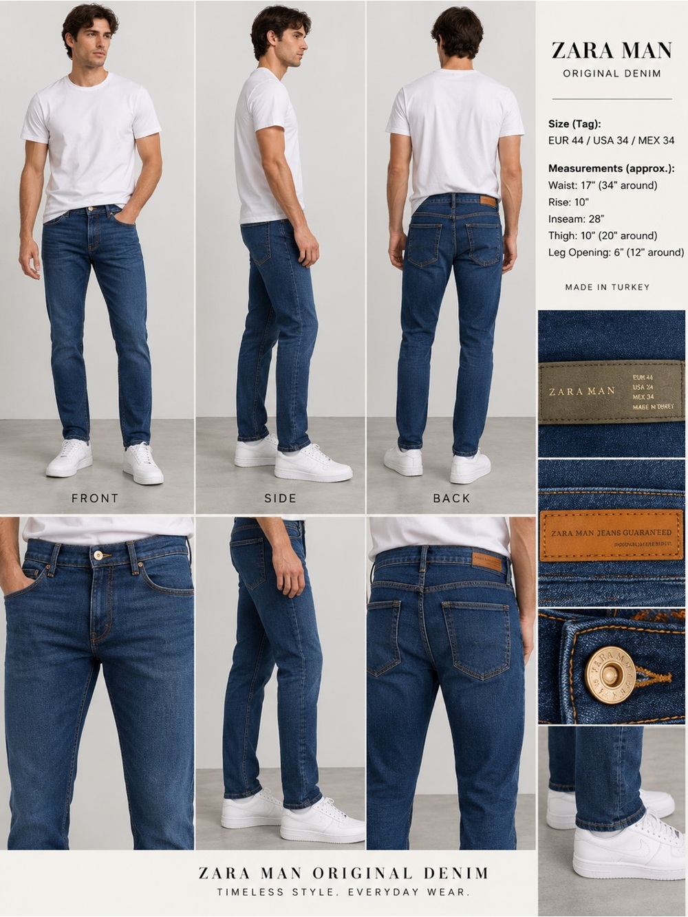 Zara Man Men’s 34 Dark Wash Slim Tapered Jeans 34x28